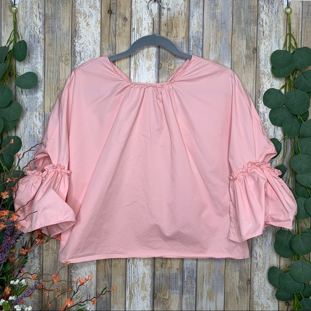 Zara Pink Ruffled Bow Tie Top
